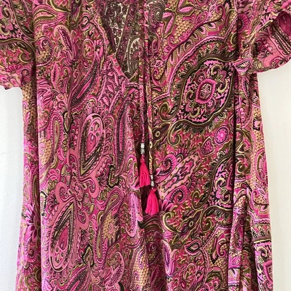 Bohemian flared paisley pink maxi dress one size 100% Viscose - Picture 7 of 17